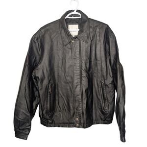 Vintage 80s 90s Black Leather Mens XL Bomber Biker Zip Up Jacket
